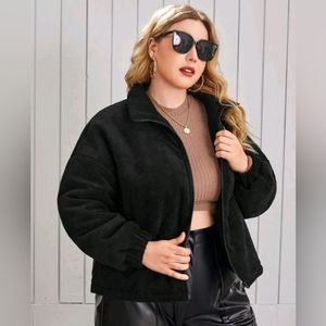 Zipper Front Corduroy Puffer Coat